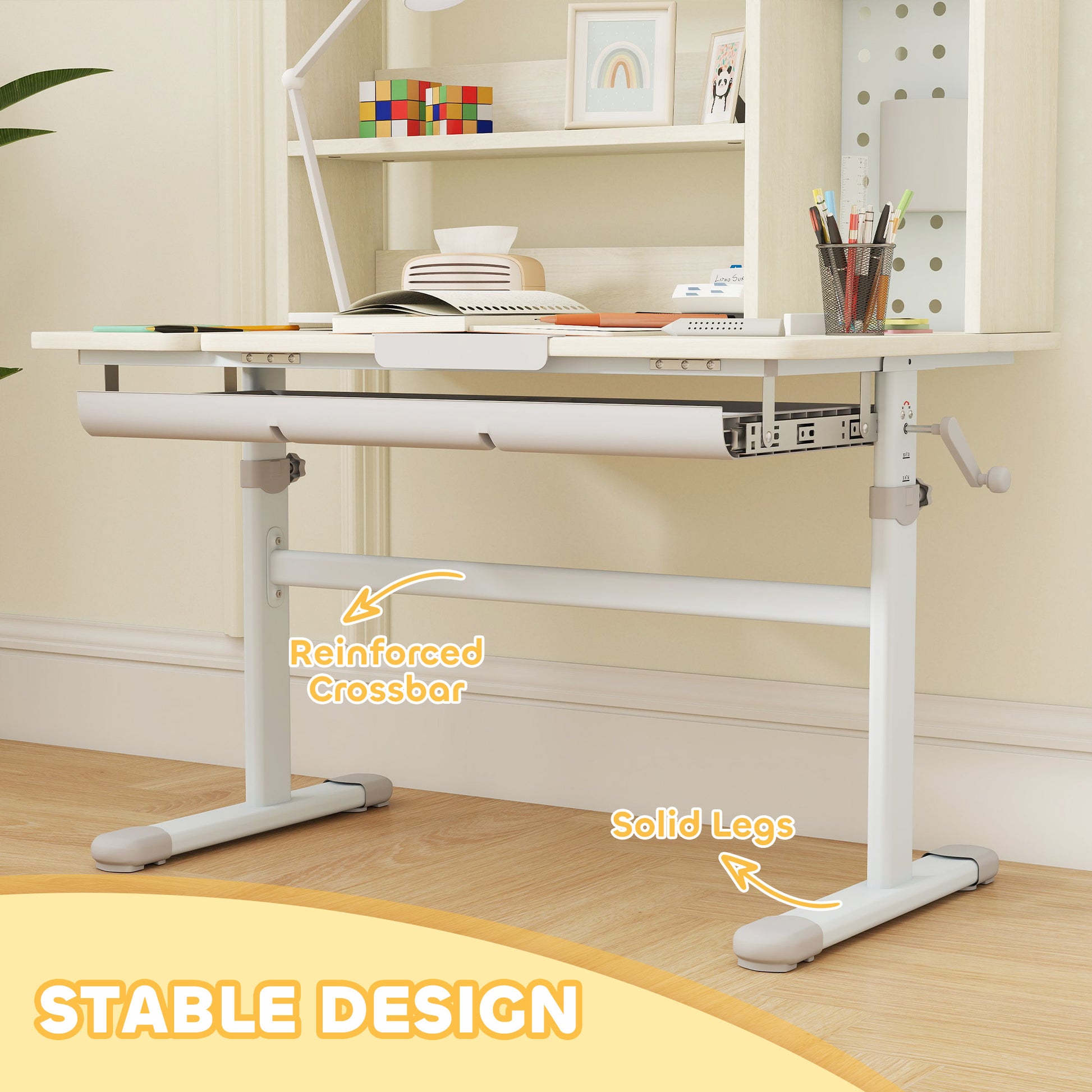 Qaba Kids Desk Height Adjustable with Tilted Desktop, Storage, Drawer, Pegboard, for 3-12 Years
