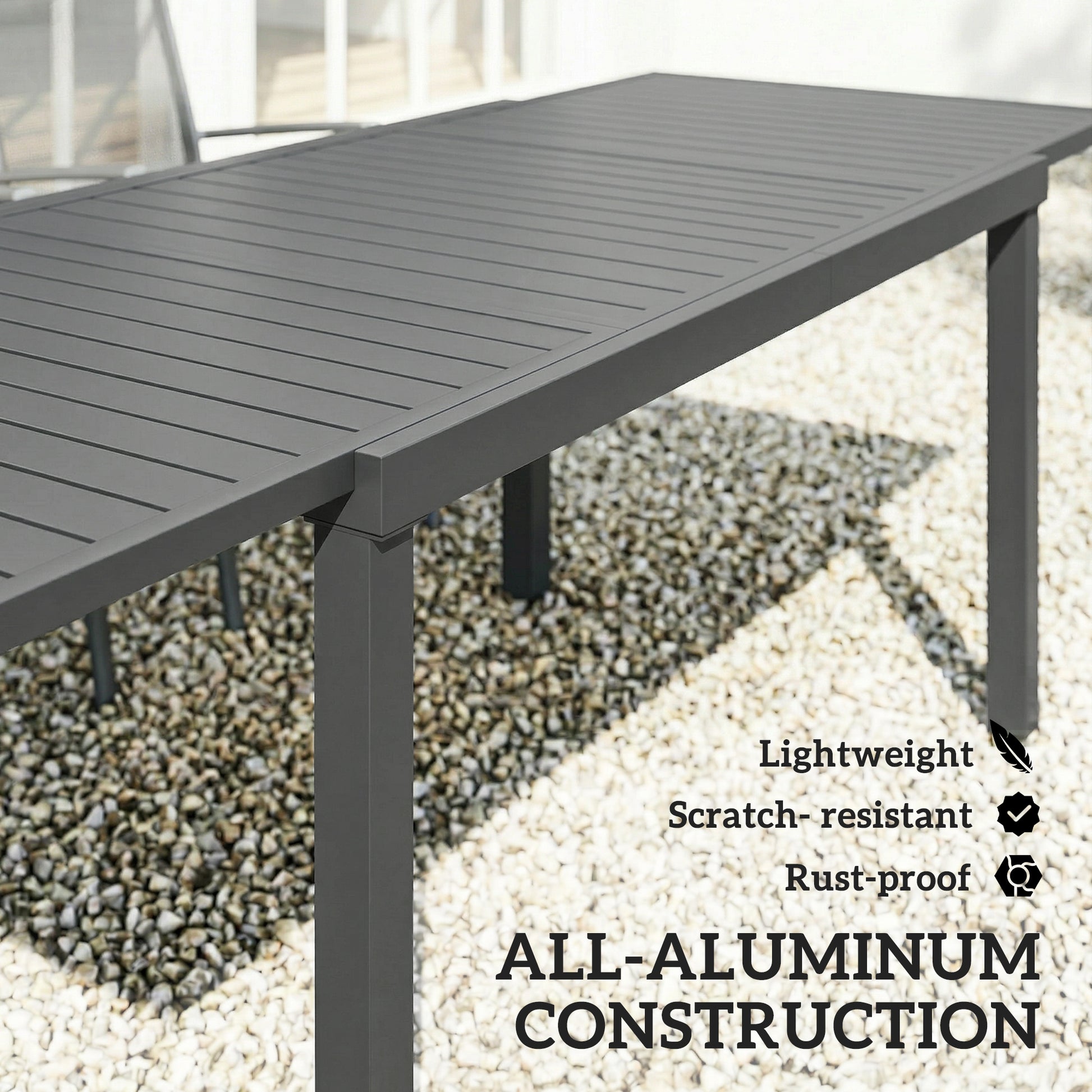 Expandable Outdoor Dining Table for 6-8 People, 59"-89" Aluminum Patio Dining Table with Slatted Top, Dark Grey
