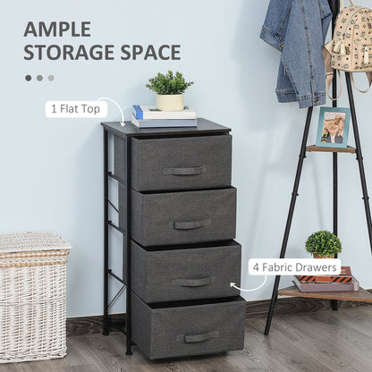 Linen Drawer Cabinet Organizer Storage Dresser Tower with 4 Removable Drawer Metal Frame Adjustable Feet for Living Room, Kitchen, Bathroom, Black