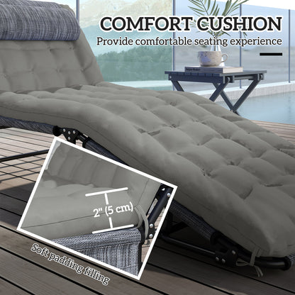 Folding Lounge Chair with 4-level Reclining Back & Cushion, Grey