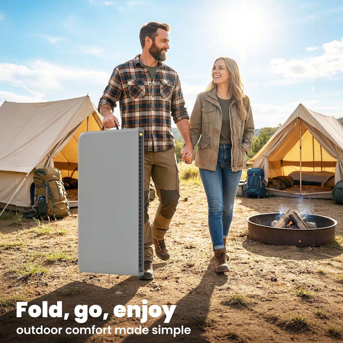 Folding Picnic Table Heavy Duty Camping Table 34" x 34", Indoor Outdoor Use for Picnic, Beach, BBQ, Grey