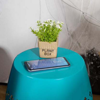 12" Steel Patio End Table, Round Hollow Drum Side Table, Accent Table for Indoor and Outdoor, Teal