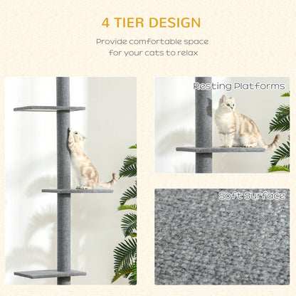 100" Floor To Ceiling Cat Tree w/ 3 Perches Activity Center for Kittens Cat Tower Furniture, Grey