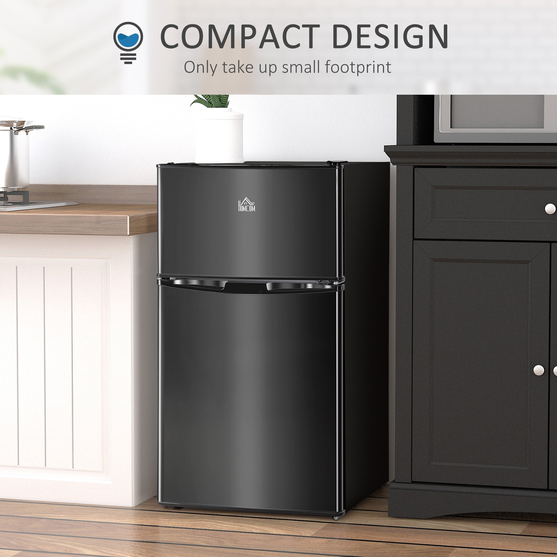 3.2 Cu Ft Compact Refrigerator, Mini Fridge with Freezer, Adjustable Shelves and Reversible Doors for Bedroom, Black