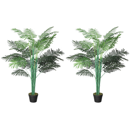 5FT Artificial Palm Tree Set of 2, Fake Tropical Tree with Lifelike Leaves, Faux Plant in Pot for Indoor Decoration, Green
