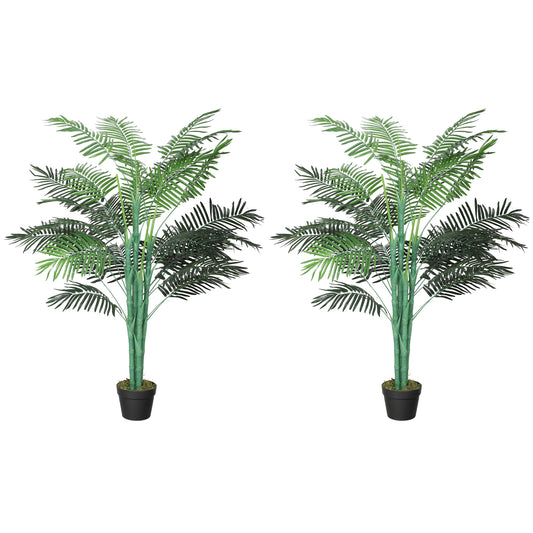 5FT Artificial Palm Tree Set of 2, Fake Tropical Tree with Lifelike Leaves, Faux Plant in Pot for Indoor Decoration, Green