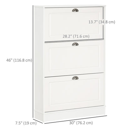 Shoe Cabinet with 3 Flip Drawers, Narrow Shoe Storage Cabinet, Holds 12 Pairs for Entryway, Hallway, White