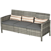 3-Seater Wicker Sofa, PE Rattan Outdoor Couch Conversation Furniture with Removable Cushions for Patio, Garden, Grey