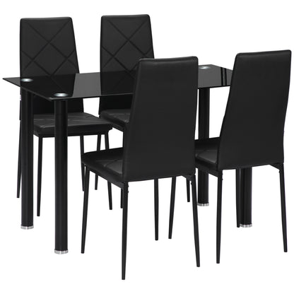 Dining Table and Chairs Set for 4, Modern 5 Pieces Kitchen Table Set with Glass Table, Padded Seat and Steel Frame