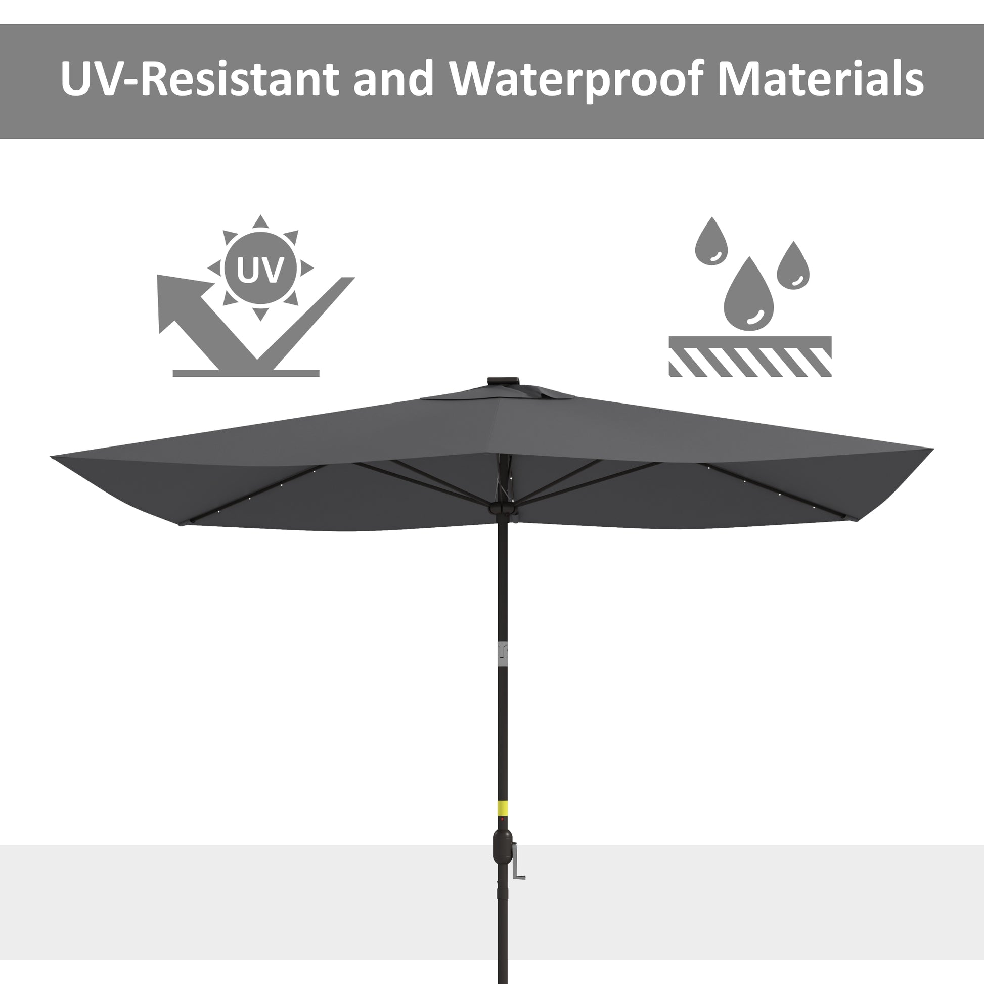 6.5x10ft Patio Umbrella Tilt Aluminum Outdoor Market Parasol with Solar Powered LEDs, Crank - Dark Grey