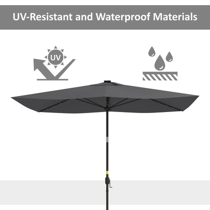 6.5x10ft Patio Umbrella Tilt Aluminum Outdoor Market Parasol with Solar Powered LEDs, Crank - Dark Grey