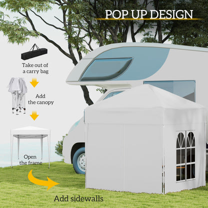 6.6'x6.6' Pop Up Canopy Tent with Sidewalls, Instant Sun Shelter Camping Gazebo with Carry Bag, White