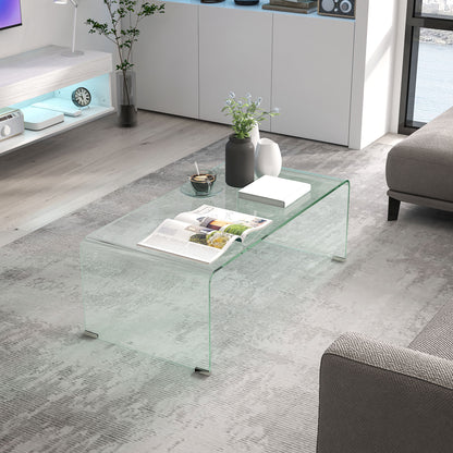Glass Coffee Table, Clear Coffee Table for Living Room, Modern Rectangle Center Table with Safe Rounded Edges