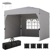 9.6 x 9.6 ft Pop Up Canopy Tent with 3 Sidewalls, UPF 50+ 1-Button Push Easy Setup Outdoor Instant Canopy, Light Grey