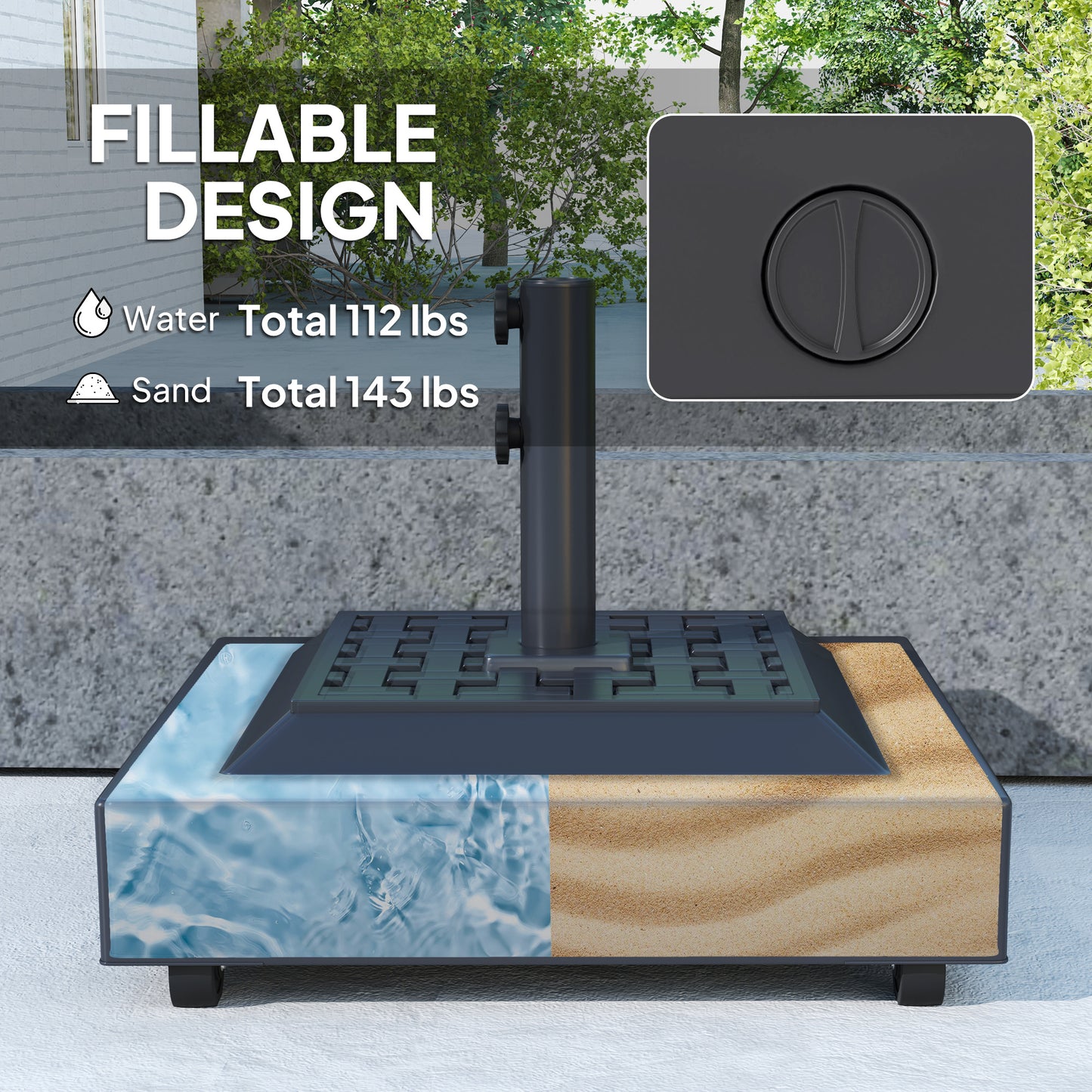 Outdoor Umbrella Base with Wheels, Heavy Duty Patio Umbrella Base, Patio Umbrella Holder, Black