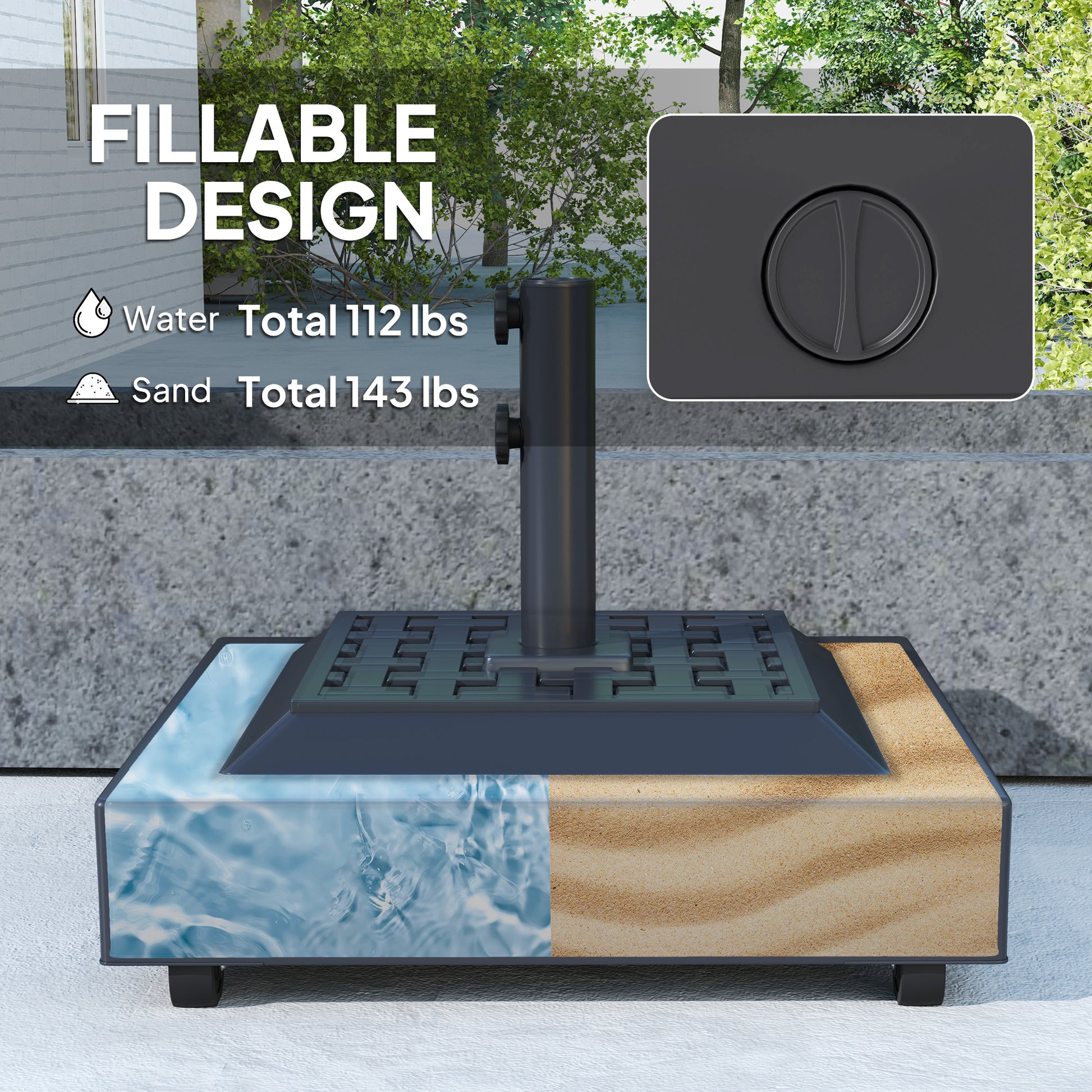 Outdoor Umbrella Base with Wheels, Heavy Duty Patio Umbrella Base, Patio Umbrella Holder, Black
