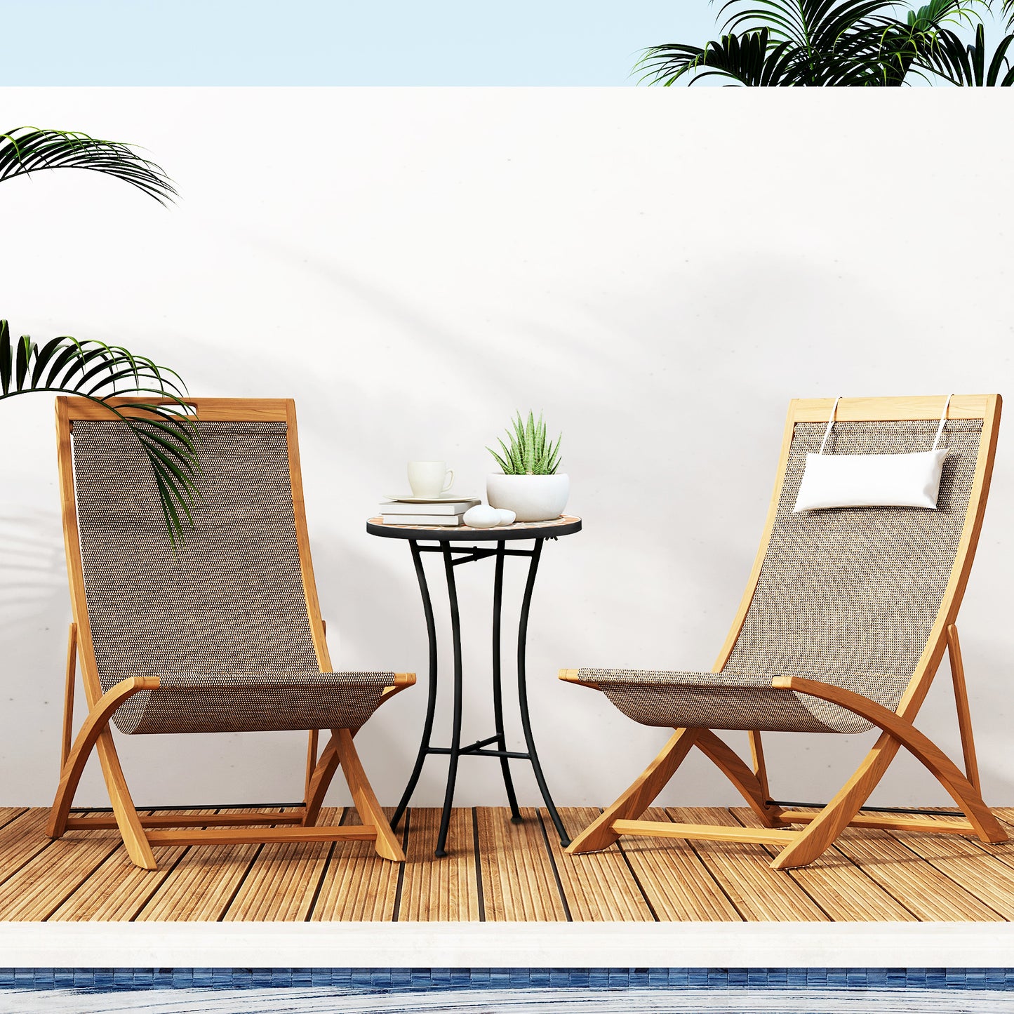 Mosaic Patio Table, Round Coffee Table with Metal Frame, Garden Furniture for Outdoor, Poolside, Yellow & Grey
