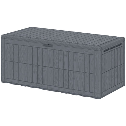 100 Gallon Resin Deck Box, Waterproof Lockable Outdoor Storage Box with Pneumatic Gas Rods, Side Handles