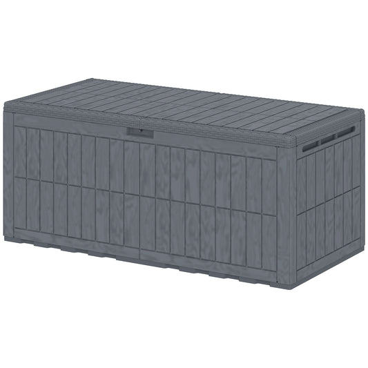 100 Gallon Resin Deck Box, Waterproof Lockable Outdoor Storage Box with Pneumatic Gas Rods, Side Handles
