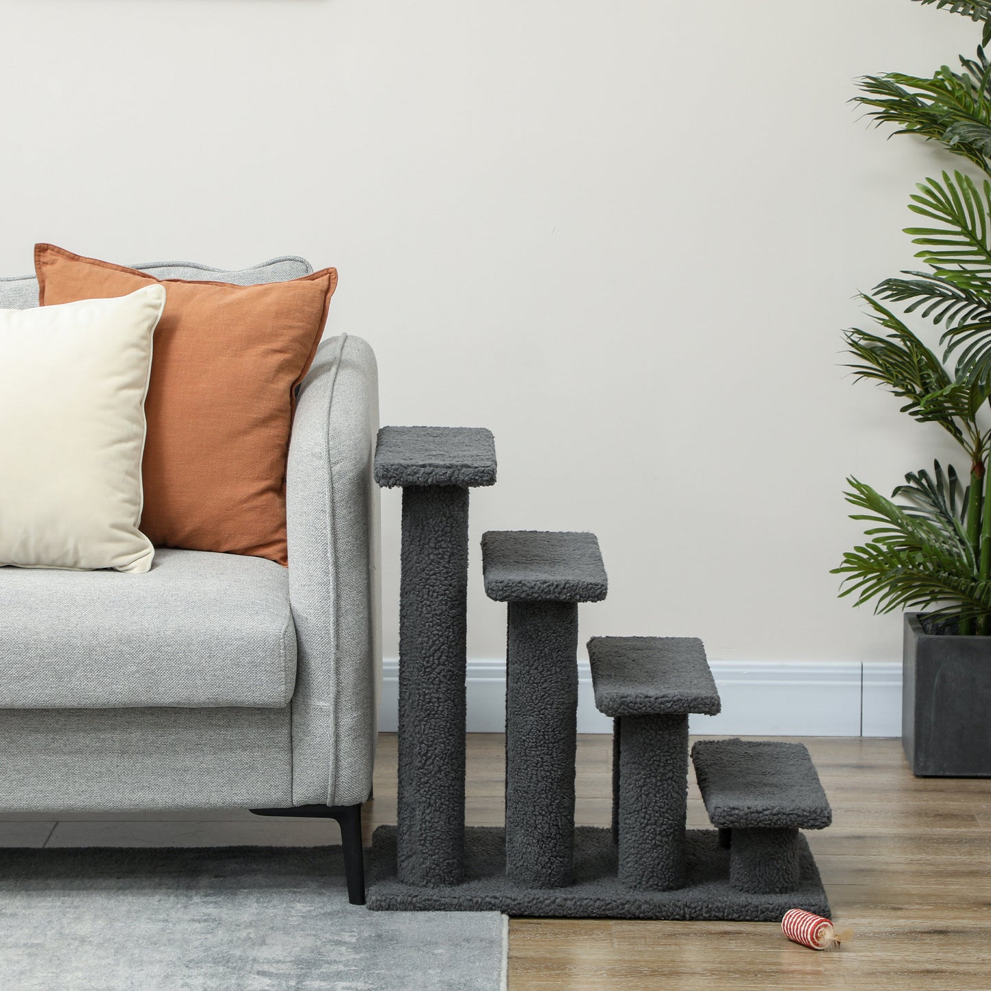 23.5" 4 Tier Pet Stairs Dog Cat Step Scratch Post Furniture, Dark Grey