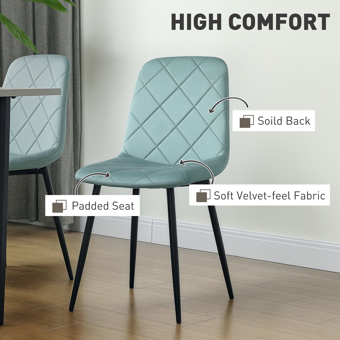 Dining Chairs Set of 4, Upholstered Dining Room Chairs with Steel Legs, Modern Kitchen Chair for Dining Room, Green