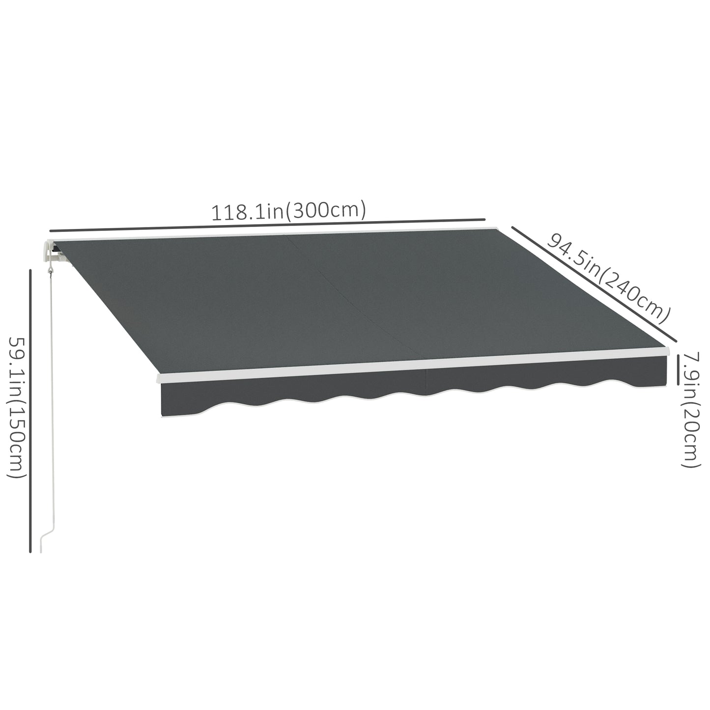 10' x 8' Electric Awning, Retractable Awning Sun Shade Shelter with Remote Controller, Manual Crank Handle and Aluminum Frame, for Deck, Balcony, Yard, Grey