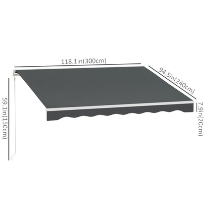 10' x 8' Electric Awning, Retractable Awning Sun Shade Shelter with Remote Controller, Manual Crank Handle and Aluminum Frame, for Deck, Balcony, Yard, Grey
