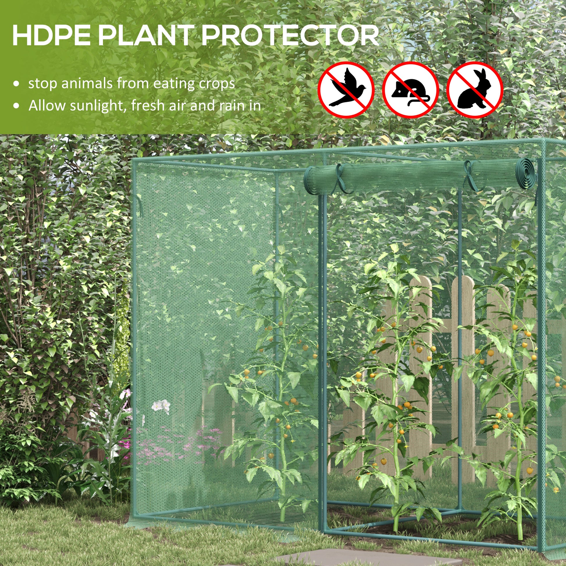 6.5 x 3.3ft Crop Cage, Garden Plant Protector with Single Zippered Door, Storage Bag and Ground Stakes, Green