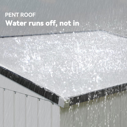 4.3' x 6.3' Outdoor Storage Shed Lean to Shed Outdoor Metal Tool Shed with Lockable Door and Air Vents, White