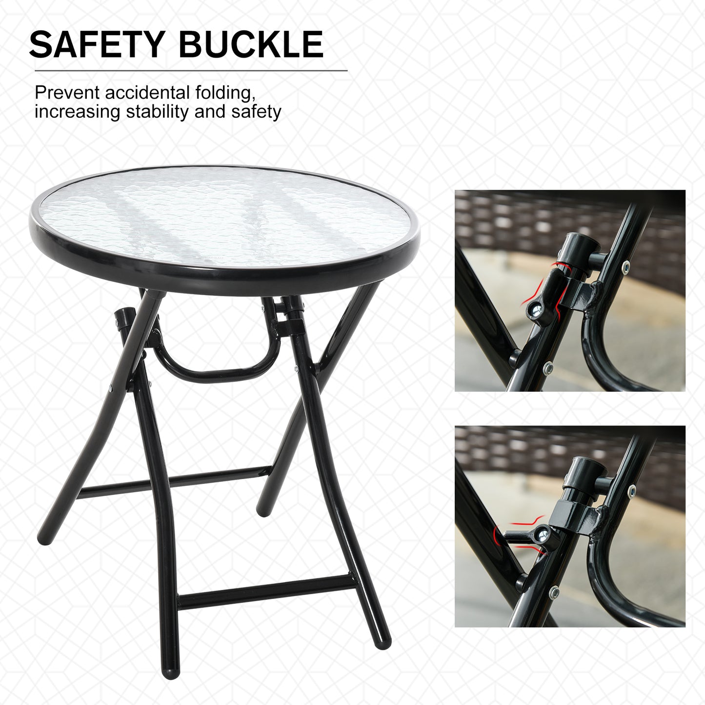 Φ18" Round Patio Table, Folding Coffee Table with Tempered Glass Tabletop for Patio, Balcony, Backyard
