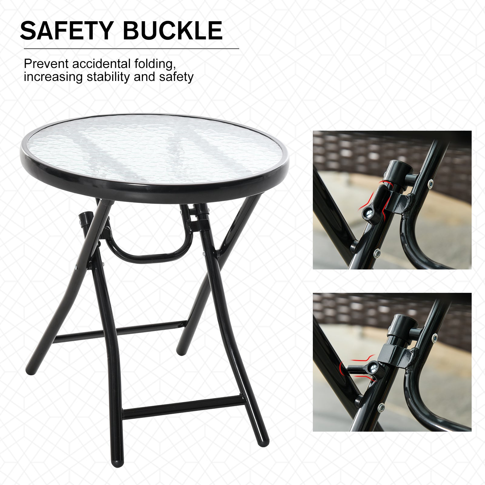 Φ18" Round Patio Table, Folding Coffee Table with Tempered Glass Tabletop for Patio, Balcony, Backyard