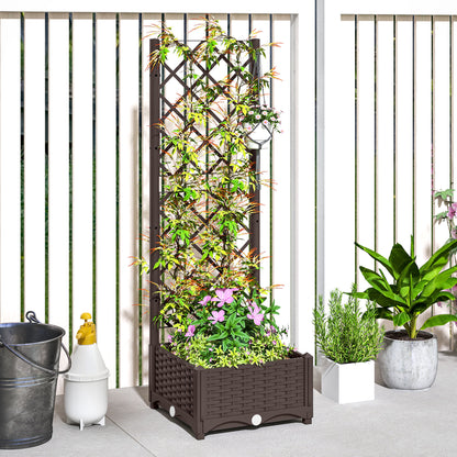 Raised Garden Bed with Trellis, Plastic Raised Flower Bed with Drainage Holes and Drain Plugs, 16" x 16" x 48"