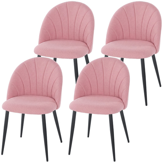 Modern Dining Chairs Set of 4, Upholstered Dining Room Chairs with Metal Legs, Shell Backrest, Padded Seat, Pink
