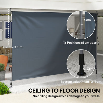 13' x 10' Manual Retractable Patio Awning, Outdoor Privacy Screen with UPF30+ & Water-Resistant Fabric, Dark Grey