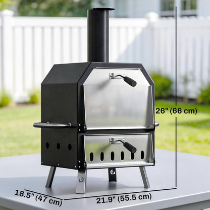 Outdoor Pizza Oven with 12" Pizza Stone, Peel, Wood Fired 2-Layer Stainless Steel Pizza Maker