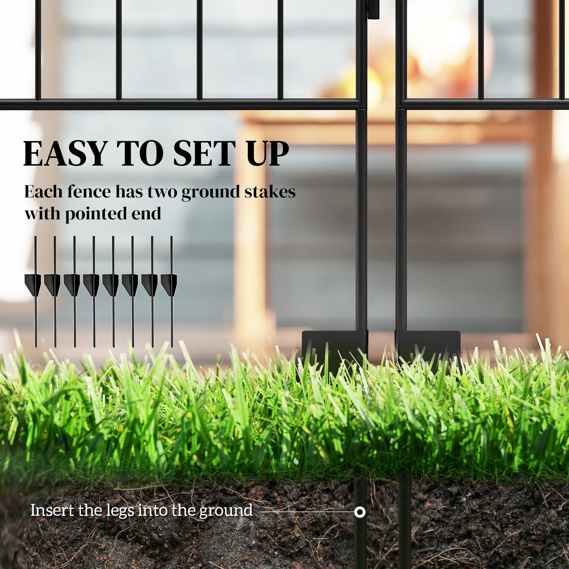 Outdoor Metal Garden Fence Panels, Border Edging for Yard, Patio, 4 Pack, Square Vines
