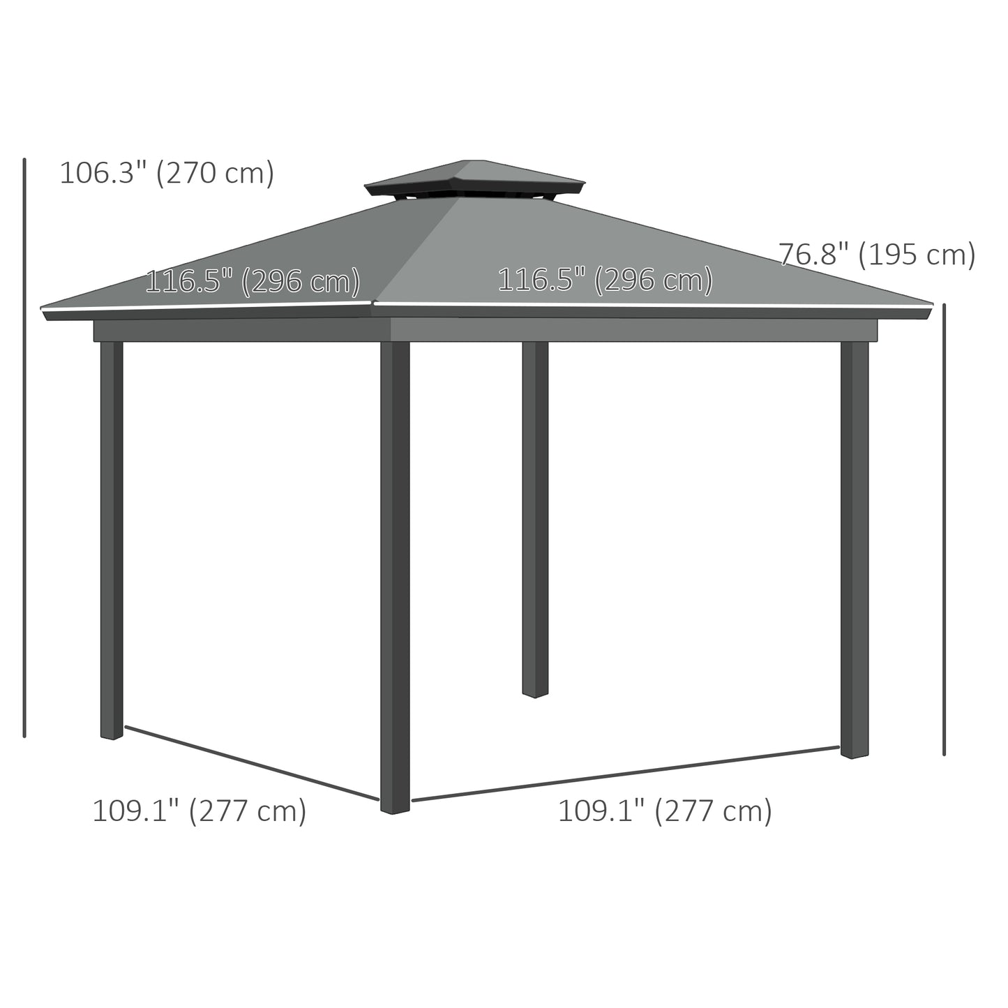 10' x 10' 2-Tier Outdoor Gazebo Canopy Tent with Zippered Mesh Sidewalls, Aluminum Frame for Patio, Backyard Light Grey
