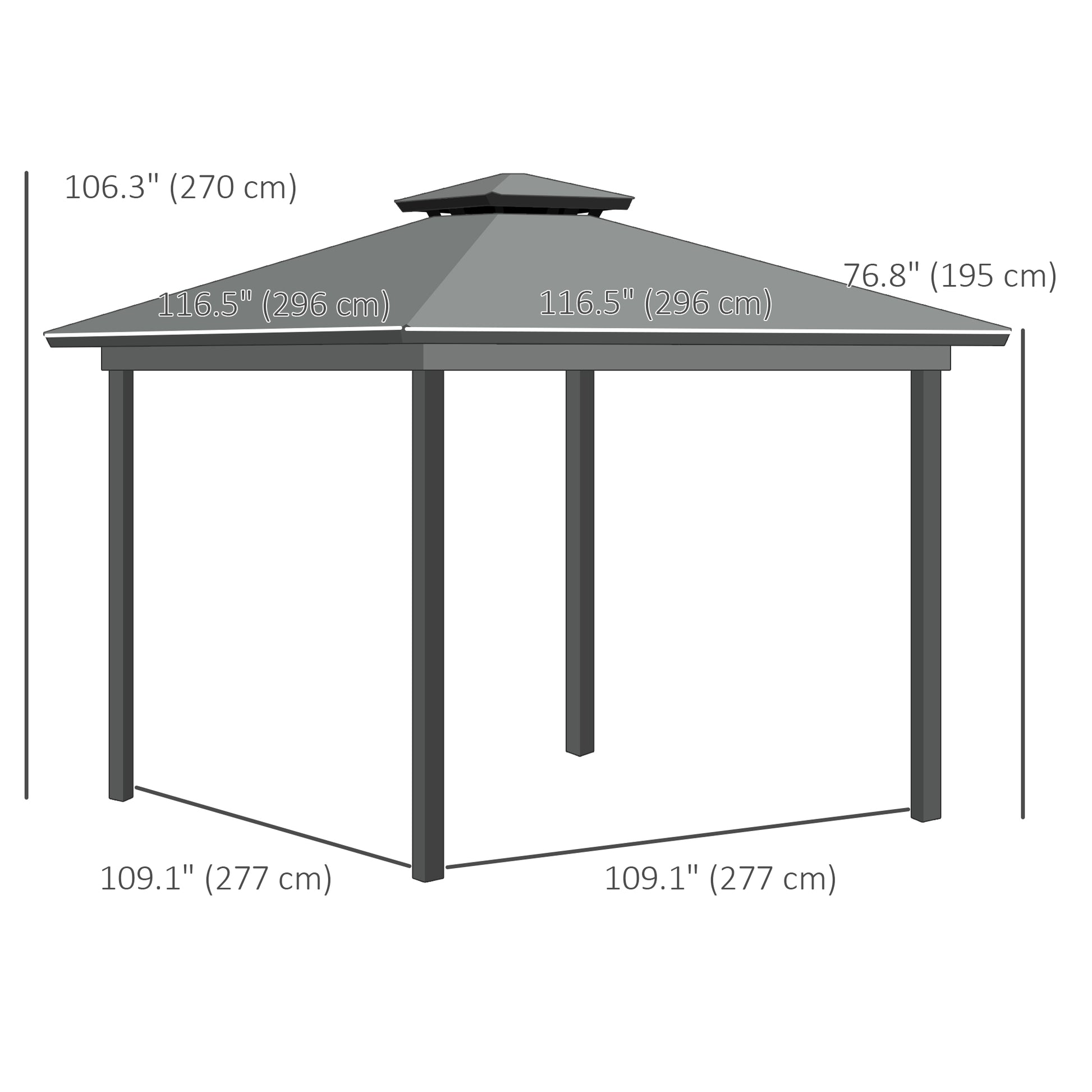 10' x 10' 2-Tier Outdoor Gazebo Canopy Tent with Zippered Mesh Sidewalls, Aluminum Frame for Patio, Backyard Light Grey