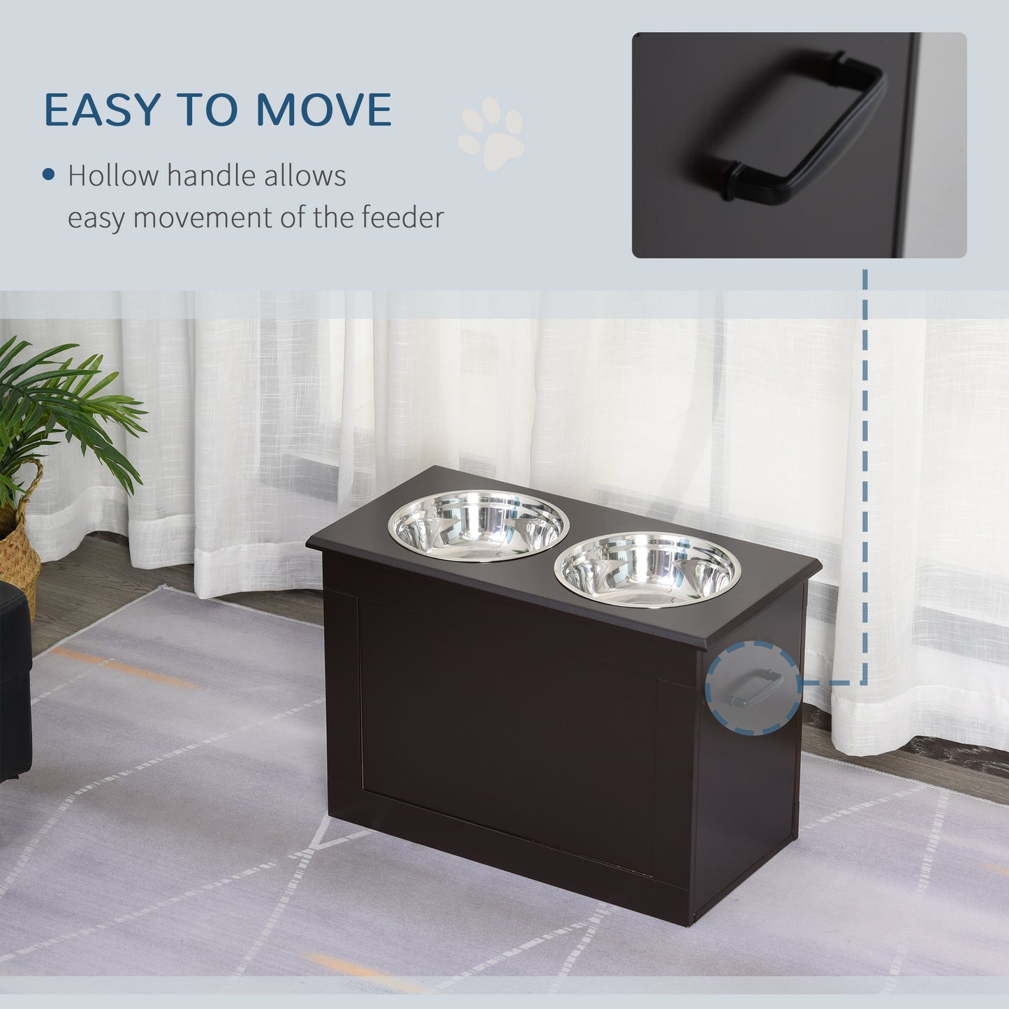 Elevated Dog Bowls for Large Dogs with Storage 2 Stainless Steel Dog Bowls， Elevated Base for Large Dogs, Coffee