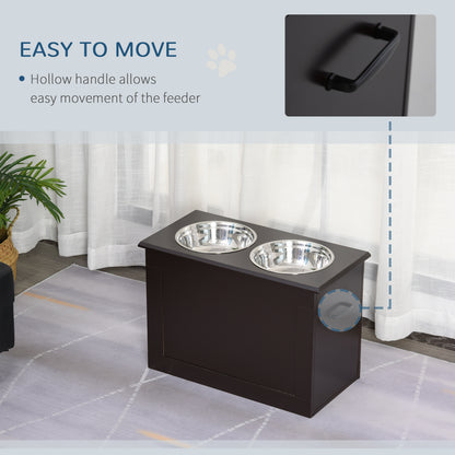 Elevated Dog Bowls for Large Dogs with Storage 2 Stainless Steel Dog Bowls， Elevated Base for Large Dogs, Coffee