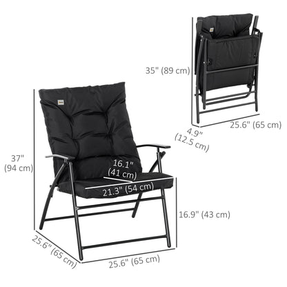 Foldable Lounge Chair, Fabric Upholstered Recliner, Outdoor Lounger with Armrest, Metal Frame for Backyard, Black