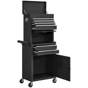 Large Tool Cabinet, 3-in-1 Rolling Tool Chest, Detachable Tool Storage Organizer with 6 Drawers and Pegboard, Black