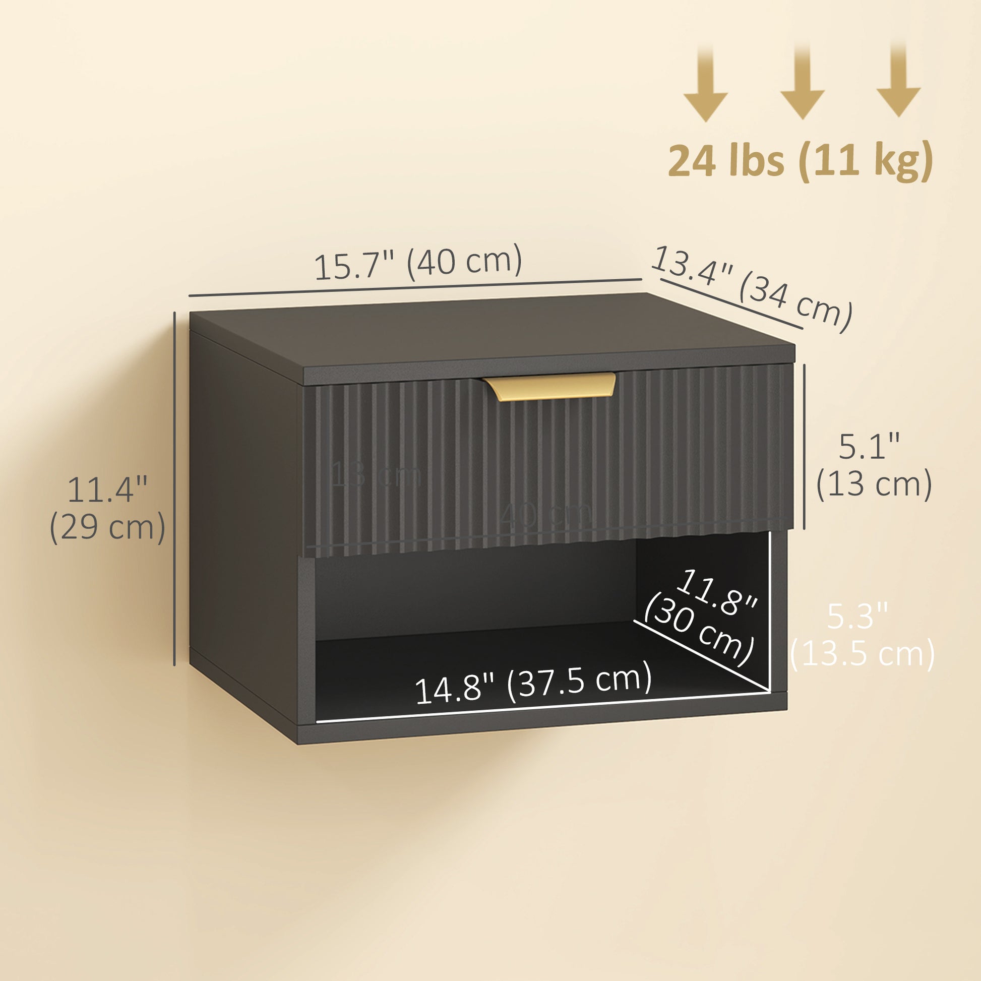 Floating Nightstands, Wall Mounted Bedside Tables Set of 2 with Drawer and Open Shelf, Black