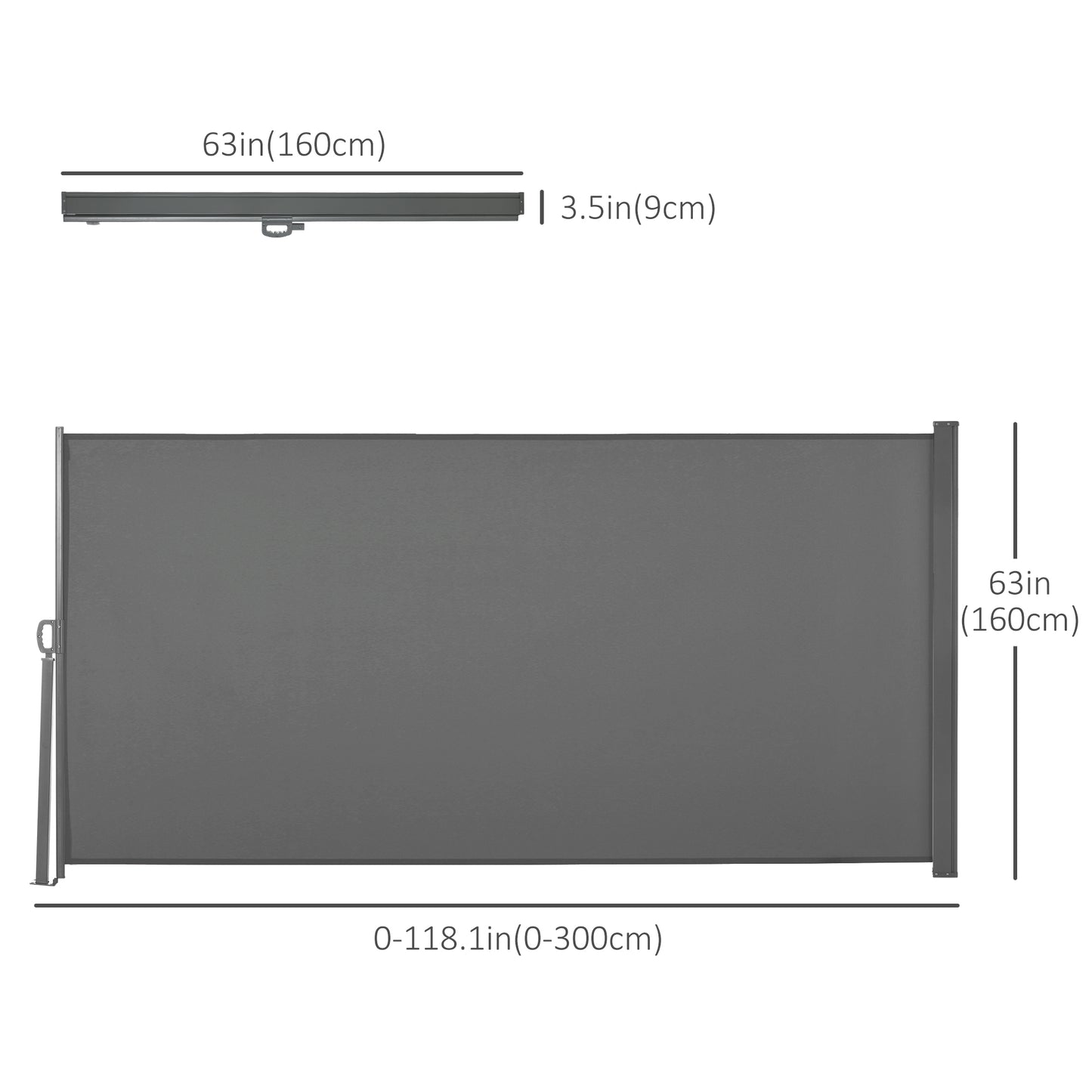 Patio Outdoor Folding Retractable Side Awning Privacy Screen with Resistance to UV Rays & Wind, 118" x 63", Light Grey
