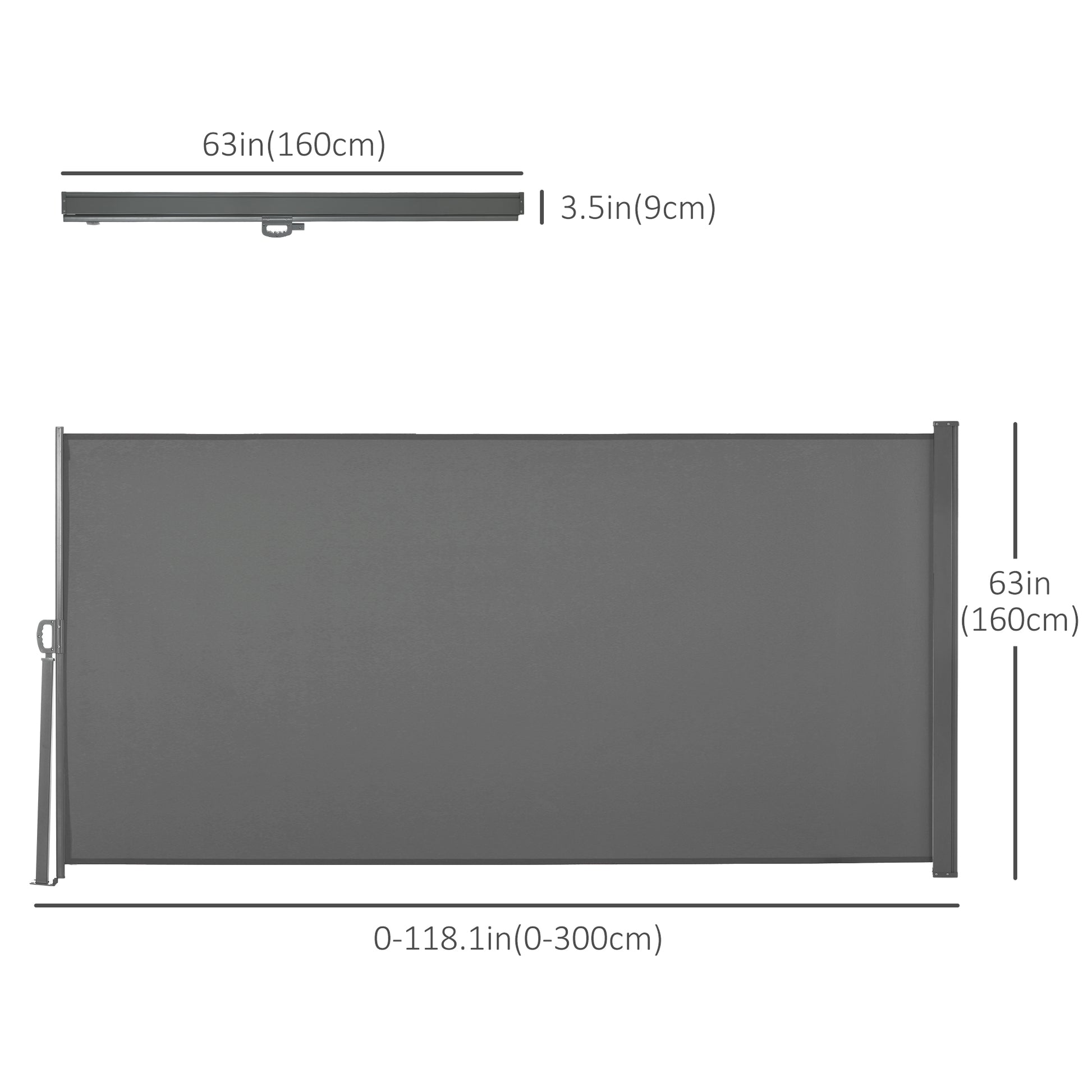 Patio Outdoor Folding Retractable Side Awning Privacy Screen with Resistance to UV Rays & Wind, 118" x 63", Light Grey