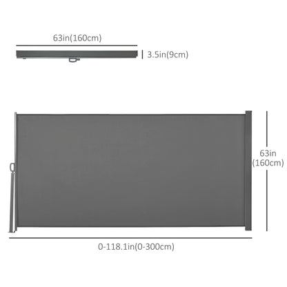 Patio Outdoor Folding Retractable Side Awning Privacy Screen with Resistance to UV Rays & Wind, 118" x 63", Light Grey