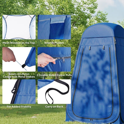 Pop Up Shower Tent, Portable Privacy Room for Outdoor Changing, Dressing, Fishing Storage with Carrying Bag, Blue