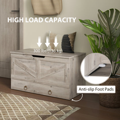 31.5 Inches Storage Chest, Storage Trunk with 2 Safety Hinges for Living Room, Grey Wood Grain