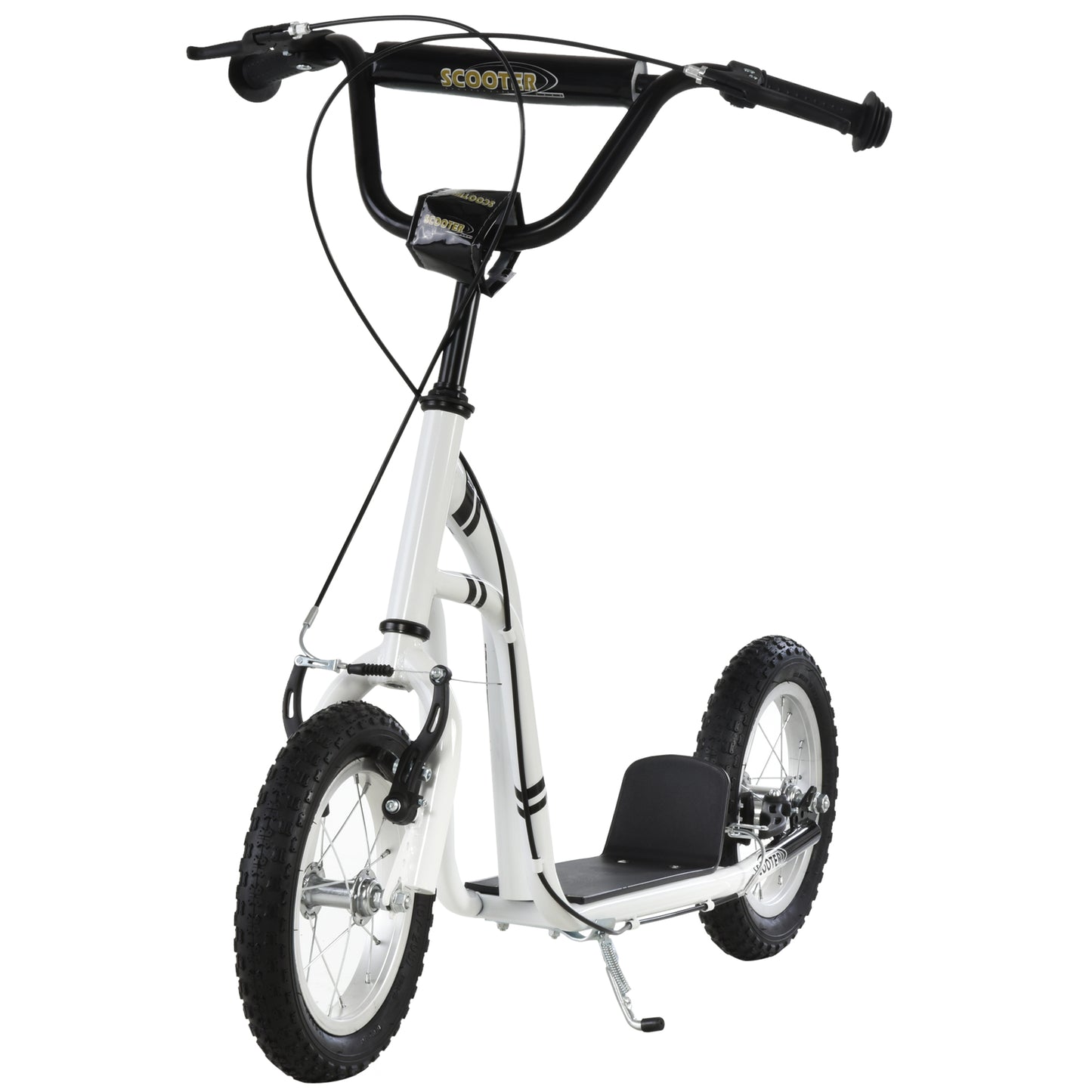 Aosom Dual Brakes Kick Scooter 12-Inch Inflatable Front Wheel Ride On Toy for Age 5+, White
