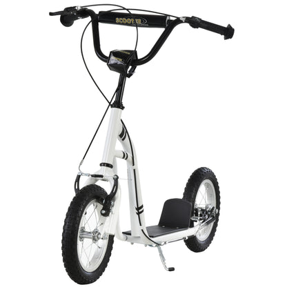 Aosom Dual Brakes Kick Scooter 12-Inch Inflatable Front Wheel Ride On Toy for Age 5+, White
